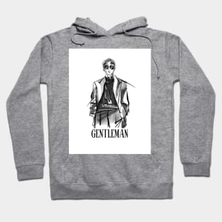 White Black Illustration Brush Gentleman Hoodie